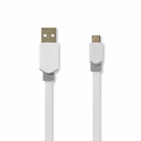 Nedis USB 2.0 USB-A hane till Micro-USB hane, 1m. Vit, platt i gruppen Billyd / Smartphone til bilen  / Tilbehør til mobilen hos BRL Electronics (176CCBW60500WT10)