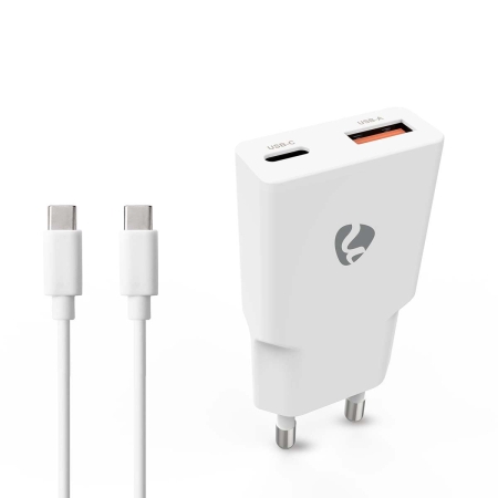 Nedis vegglader med USB-C-kabel 20 W 1x USB-C 1x USB-A, hvit i gruppen Billyd / Smartphone til bilen / Tilbehør til mobilen hos BRL (176WCHA20WTUC)