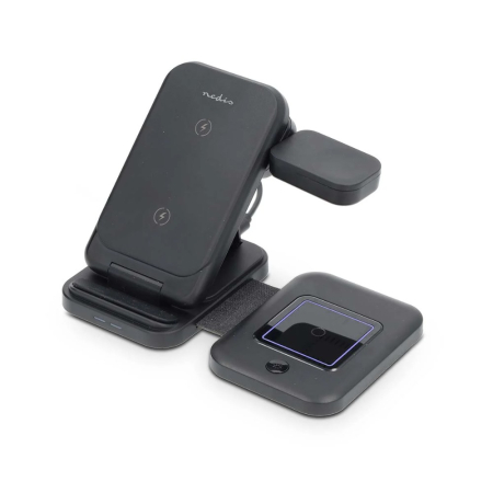 NEDIS WDCHAQ15W210BK trådløs 3-i-1-lader, svart/sølv i gruppen Billyd / Smartphone til bilen / Trådløs lading hos BRL (176WDCHAQ15W210BK)
