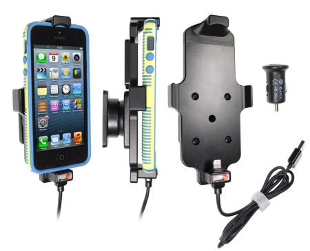 Brodit Aktiv holder med USB-kabel og cigarettadapter, Apple iPhone 5/5C/5S/SE i gruppen Billyd / Smartphone til bilen / Mobilholdere hos BRL (240521500)