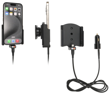 Brodit Aktiv holder med USB-kabel og cigarettadapter, Apple iPhone 15/15 Pro i gruppen Billyd / Smartphone til bilen / Mobilholdere hos BRL (240721369)