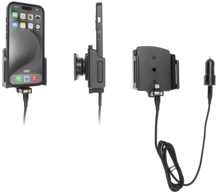 Brodit Aktiv holder med USB-kabel og cigarettadapter, Apple iPhone 15/15 Pro/16/16 Pro/16e i gruppen Billyd / Smartphone til bilen / Mobilholdere hos BRL (240721376)