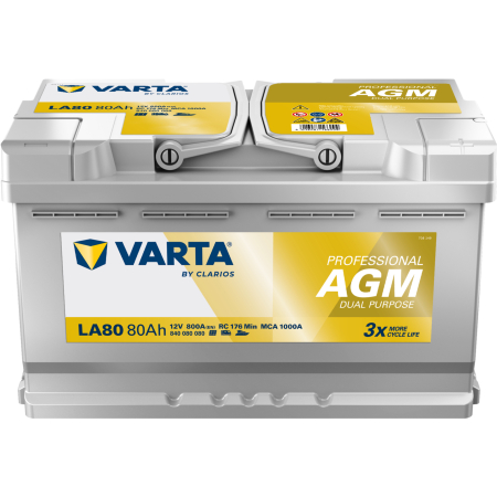 Varta LA80 Dual Purpose AGM 800A 80Ah, startbatteri i gruppen Billyd / Tilbehør / Batterier hos BRL Electronics (418LA80)