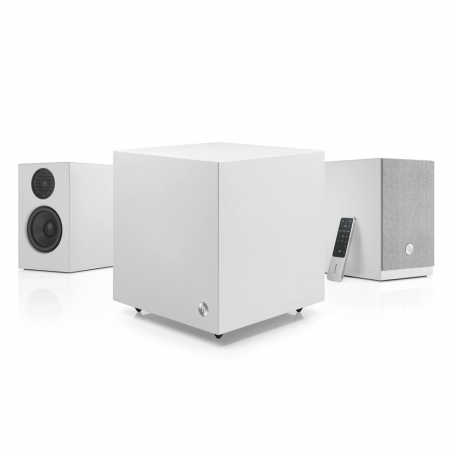 Audio Pro A28 & SW-5 aktivt 2.1 högtalarpaket, vit i gruppen Pakkeløsninger / Pakker for hjemmet / Høyttalerpakker hos BRL Electronics (SETA28PKT2)