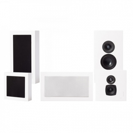 DLS Flatbox Midi v2 On-Wall 5.0 högtalarpaket, vit i gruppen Pakkeløsninger / Pakker for hjemmet / Høyttalerpakker hos BRL Electronics (SETFBMIDIPKT5)