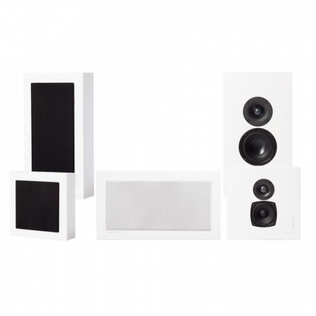 DLS Flatbox Midi v2 On-Wall 5.0 høyttalerpakke, hvit i gruppen Pakkeløsninger / Pakker for hjemmet / Høyttalerpakker hos BRL Electronics (SETFBMIDIPKT5)