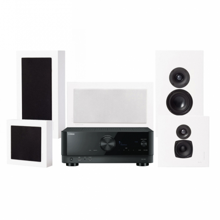 Yamaha RX-V4A & DLS Flatbox Midi 5.0 hemmabiopaket, vit i gruppen Pakkeløsninger / Pakker for hjemmet / Hjemmekino og Hjemmekinopakker hos BRL Electronics (SETFBMIDIPKT6)