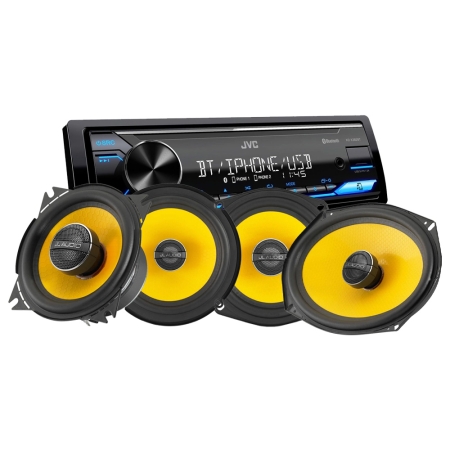 JVC KD-X382BT med JL Audio C1-koaksialhøyttalere, bilstereopakke i gruppen Pakkeløsninger / Pakker for bilen / Bilstereopakker hos BRL (SETKDX382BTC1)