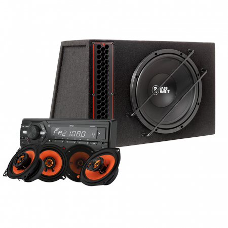 Bass Habit PL112A helhetspakke med MAD X1-høyttalere og M100-BT i gruppen Pakkeløsninger / Pakker for bilen / Helhetspakker hos BRL Electronics (SETMADM100BTPKT3)