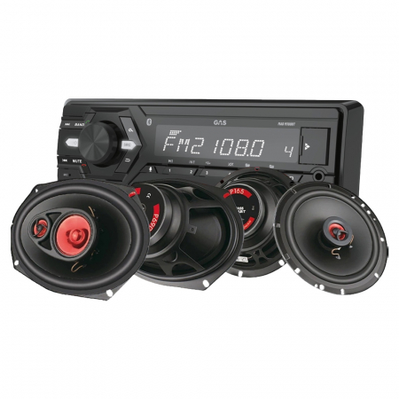 GAS MAD M100-BT bilstereopaket med Bass Habit Play-högtalare i gruppen Pakkeløsninger / Pakker for bilen / Bilstereopakker hos BRL Electronics (SETMADM100BTPKT4)