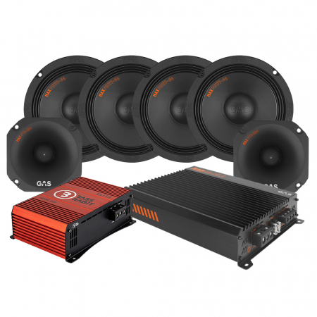 4-pakke GAS MAX PMW1-64 SPL-pakke med forsterker, medium i gruppen Pakkeløsninger / Pakker for bilen / SPL Høyttalerpakker hos BRL Electronics (SETMAXPMWPKT1)