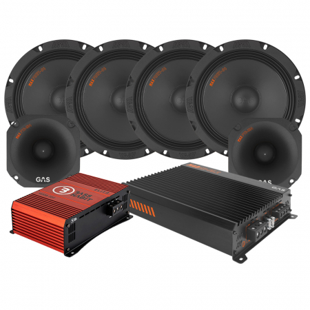 4-pakke GAS MAX PMW1-84 SPL-pakke med forsterker, medium i gruppen Pakkeløsninger / Pakker for bilen / SPL Høyttalerpakker hos BRL Electronics (SETMAXPMWPKT2)