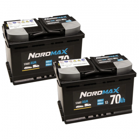 Batteripakke, 2 stk Nordmax AGM-batteri, 70Ah / 12V i gruppen Billyd / Tilbehør / Batterier hos BRL Electronics (SETNORDMAX70X2)