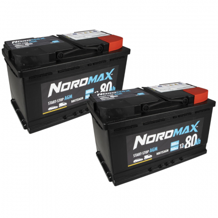 Batteripakke, 2 stk Nordmax AGM-batteri, 80Ah / 12V i gruppen Billyd / Tilbehør / Batterier hos BRL Electronics (SETNORDMAX80X2)