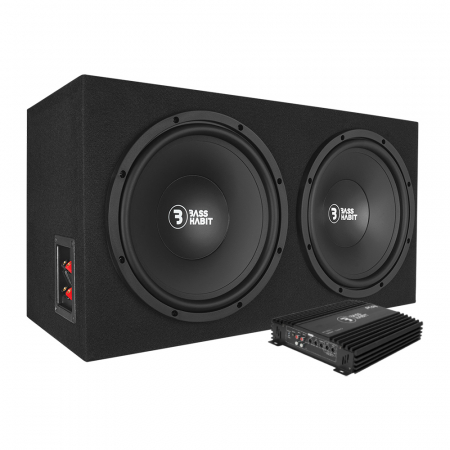 Bass Habit Play PL212 2x12tommer med Play Power 1000.1, basspakke i gruppen Pakkeløsninger / Pakker for bilen / Basspakker hos BRL Electronics (SETPL212PKT2)