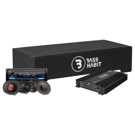 Bass Habit PL2212SR med JVC KD-X382BT, helhetspakke i gruppen Pakkeløsninger / Pakker for bilen / Helhetspakker hos BRL (SETPL2212SRPKT3)