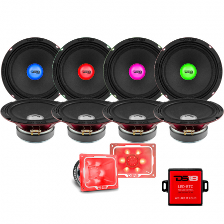 8-pakke DS18 PRO-X8.4RGBCAP med PRO-TW5L, SPL-kit med RGB LED-belysning i gruppen Pakkeløsninger / Pakker for bilen / SPL Høyttalerpakker hos BRL Electronics (SETPROX84RGBCAPPKT1)