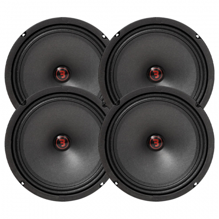 4-pakk Bass Habit Rebel SR200M, 8 tommers mellomtoner i gruppen Pakkeløsninger / Pakker for bilen / SPL Høyttalerpakker hos BRL Electronics (SETSR200MX2)