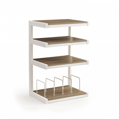 Norstone Esse Hifi Vinyl, matt hvit med eikehyller og vinylrom