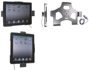 Brodit Aktiv holder med USB-kabel og cigarettadapter, Apple iPad 2 (A1395, A1396, A1397)/3rd Gen (A1416, A1430, A1403)