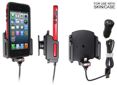 Brodit Aktiv holder med USB-kabel og cigarettadapter, Apple iPhone 12 Mini/13 Mini/5/5C/5S/SE