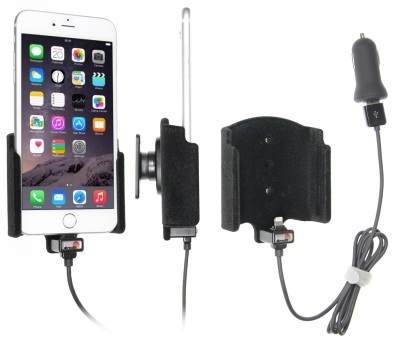 Brodit Aktiv holder med USB-kabel og cigarettadapter, Apple iPhone 6S Plus/7 Plus/8 Plus/Xs Max