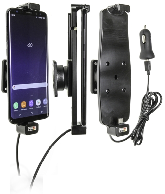 Brodit Aktiv holder med USB-kabel og cigarettadapter, Samsung Galaxy S10+/S8+/S9+