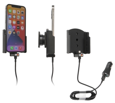 Brodit Aktiv holder med USB-kabel og cigarettadapter, Apple iPhone 12/12 Pro