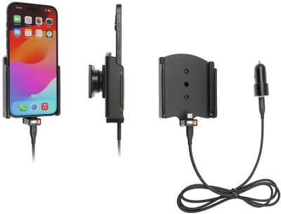 Brodit Aktiv holder med USB-kabel og cigarettadapter, Apple iPhone 15 Plus 