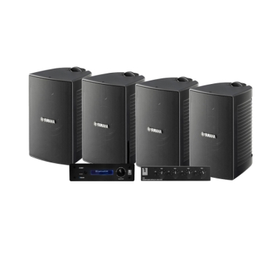 4-pakning Yamaha NS-AW194 med System One A50BT og høyttalerbryter, utendørspakke