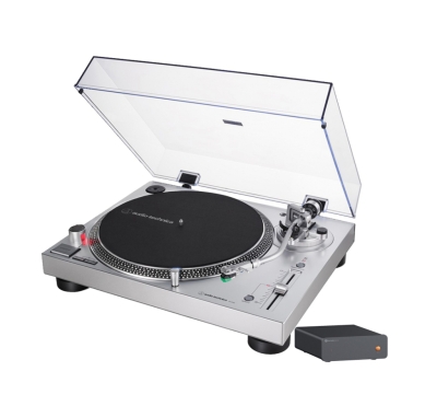 Audio Technica AT-LP120XUSB sølv med ekstern RIAA Fosi Audio Box X5