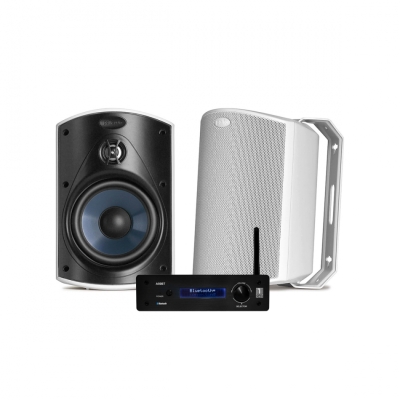 System One A50BT & Polk Audio Atrium 4 Hvite Utendørshøyttalere Stereo-pakke