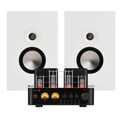 Dayton Audio HTA100 med Monitor Audio Bronze On-Wall 7G i hvitt, stereopakke