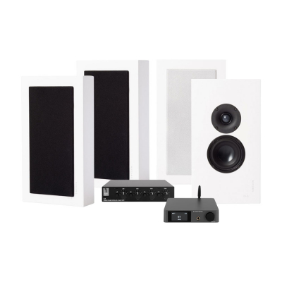 Dynavoice CA802BT, SC4B & 2 par matt hvit DLS Flatbox Midi