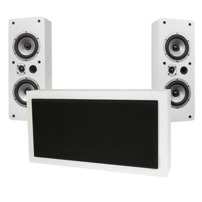 DLS Flatsub Stereo One & Dynavoice Magic LCR-5 EX hvit