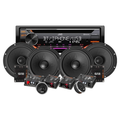JVC KD-T922BT & GAS MAX K2/X2 front- og baksystem, bilstereopakke