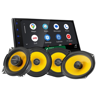JVC KW-M695DBW med JL Audio C1-koaksialhøyttalere, bilstereopakke