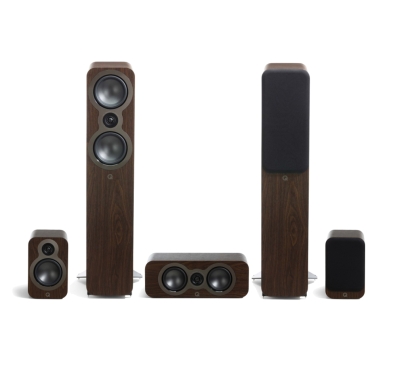 Q Acoustics 3050c 5.0 høyttalerpakke med senter og surround, valnøtt