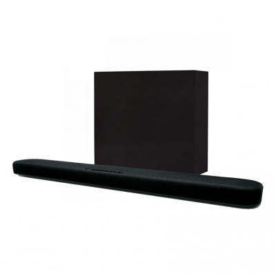 Yamaha SR-B20 & DLS Flatsub Midi 2.1 lydplankepakke, svart