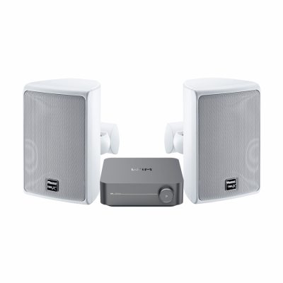 WiiM Amp & Magnat Symbol X 130 utendørshøyttalere, hvit