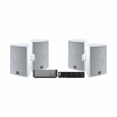 WiiM Amp, SC4B & 2 par Magnat Symbol X-130 utendørshøyttalere, hvit