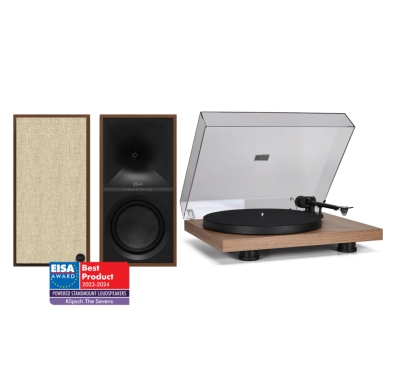 Klipsch The Sevens med Pro-Ject Debut EVO 2, vinylpakke i valnøtt