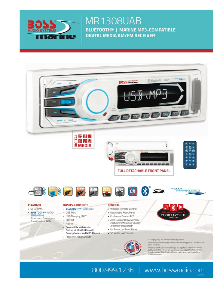 Pioneer MVH-MS510BT, marinstereo med Bluetooth