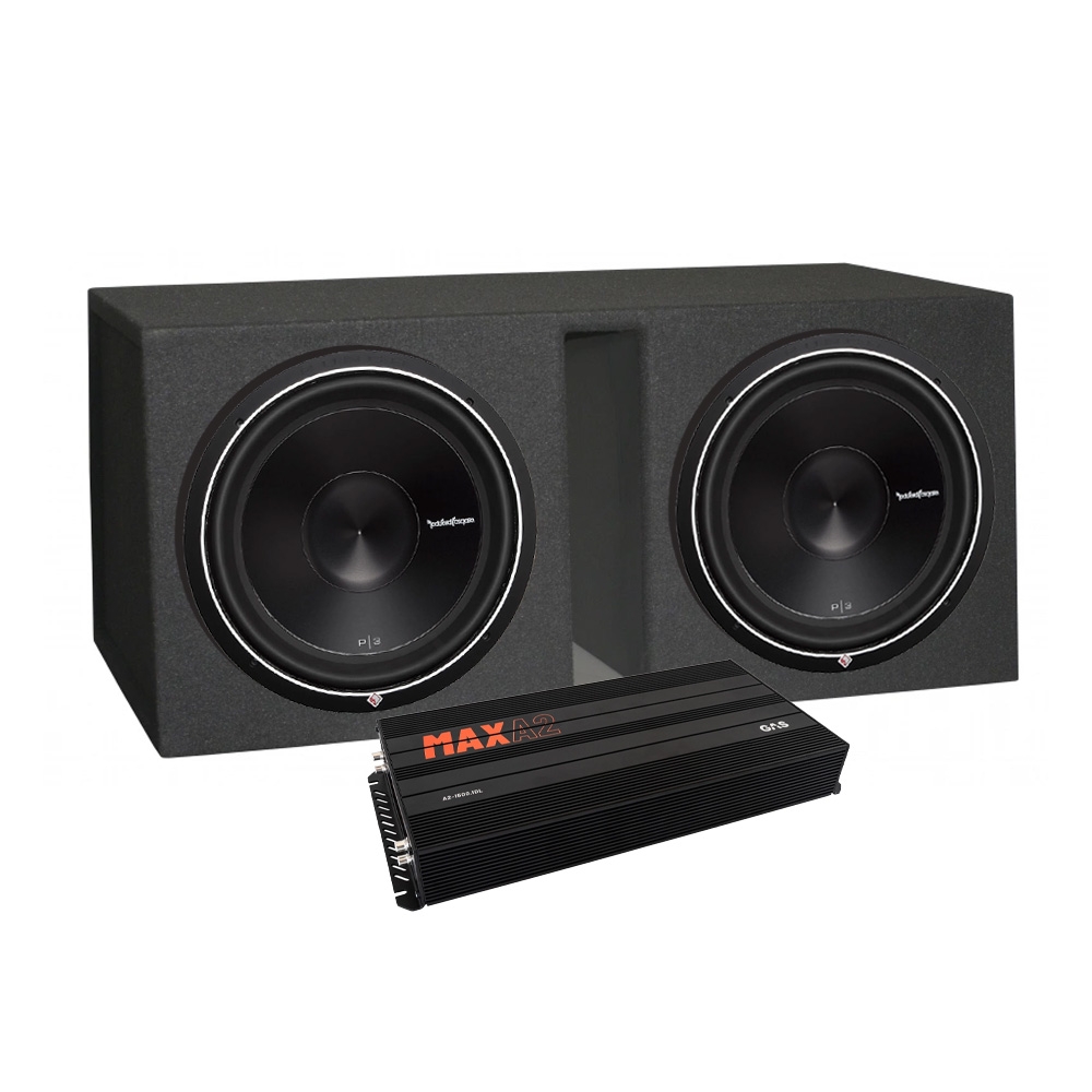 2-pakning Rockford Fosgate P3D4-15 i kasse med forsterker, 2x15 basspa