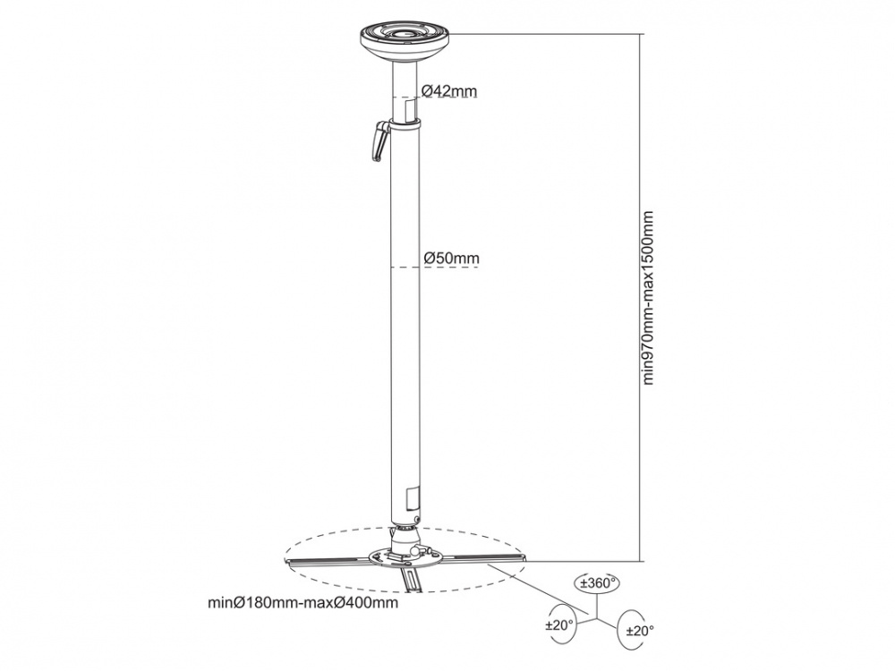 Multibrackets M Projector Mount HD 970-1500 mm, projektorfeste til taket