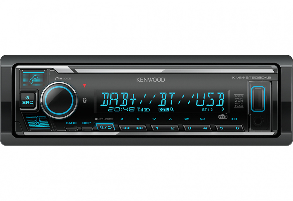 Kenwood KMM-BT508DAB, bilstereo med Bluetooth, DAB+ og 2 par lavt nivå