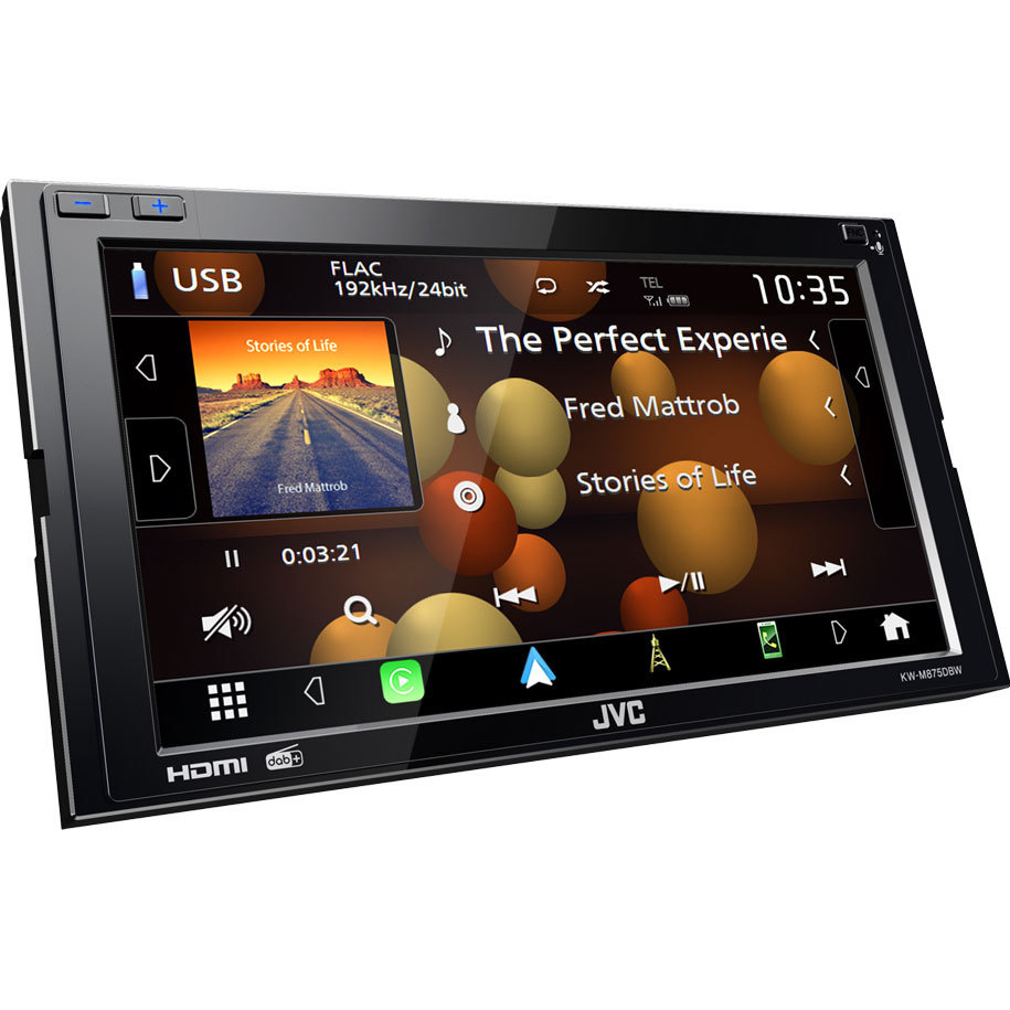 JVC KW-M875DBW, bilstereo med CarPlay, Bluetooth og 3 par (5V) lavnivå