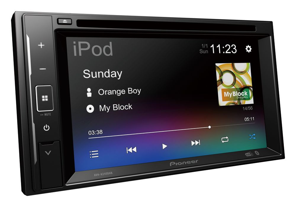 Pioneer AVH-A240DAB, bilstereo med Bluetooth, DVD, DAB og 3 par lavnivå