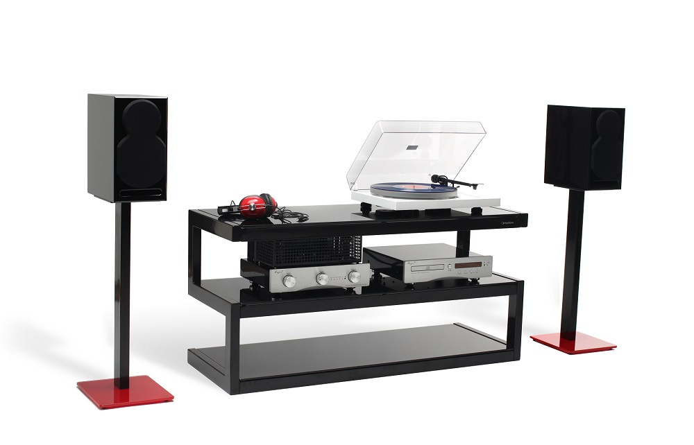 Norstone Esse, mediabenk pianosvart med svart glass