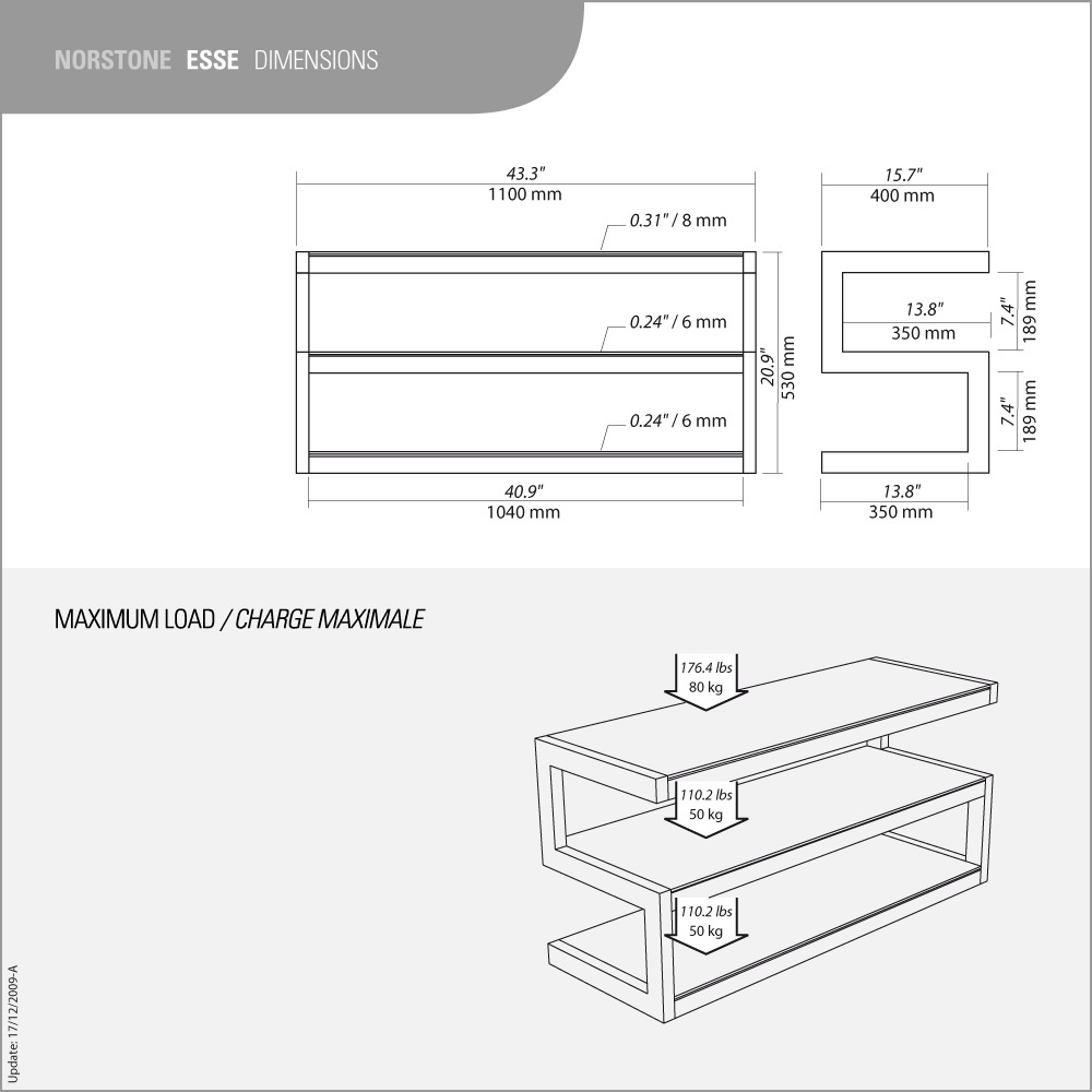 Norstone Esse, mediabenk pianosvart med svart glass
